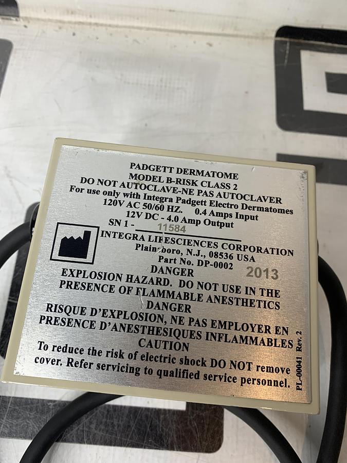 Used Integra Padgett Model B Electro Dermatome Power Supply DP-002 120VAC 120V