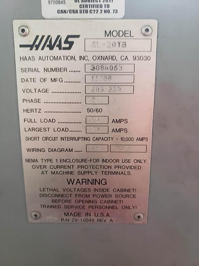 Used 2008 HAAS SL-20TB CNC Turning Center with Live Tooling Tailstock & Bar Feeder
