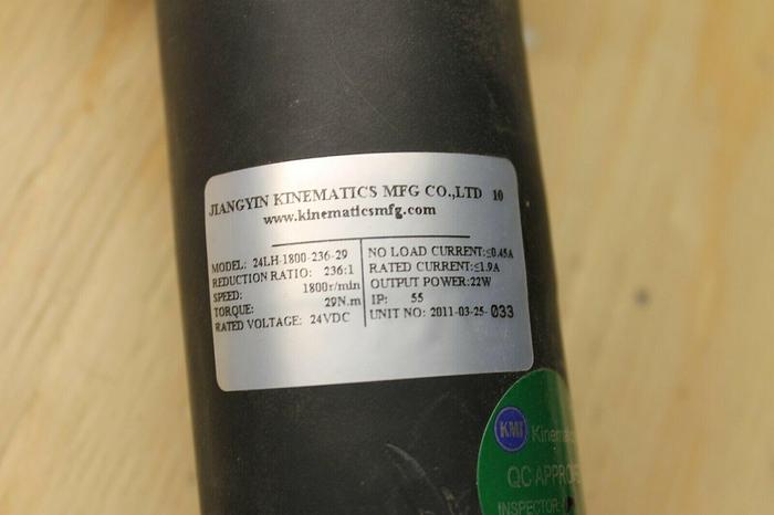 Used JIANGYIN KINEMATICS MOTOR 24LH-1800-236-29 236:1 24VDC 1800RPM 12MM SHAFT (B3)