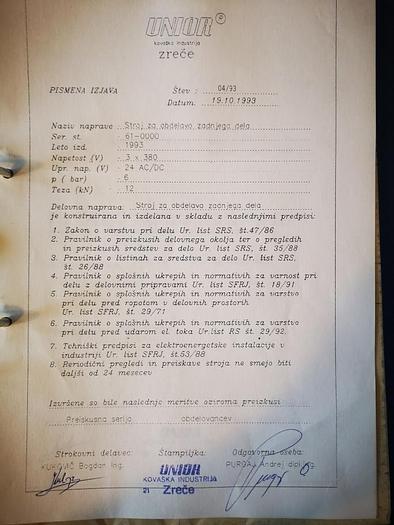 Used 1993 UNIOR TWIN FILLS BOHRER DRILLING-TAPING