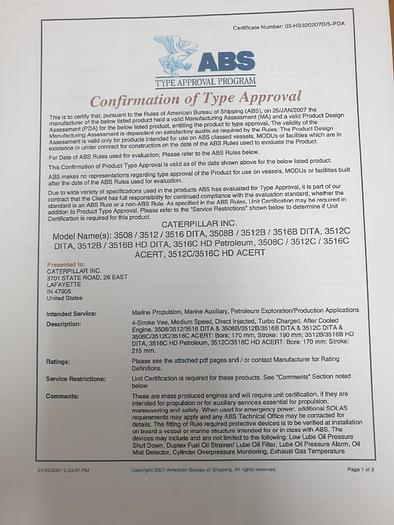 Caterpillar 3512B ABS Marine Generator sets New 600 V