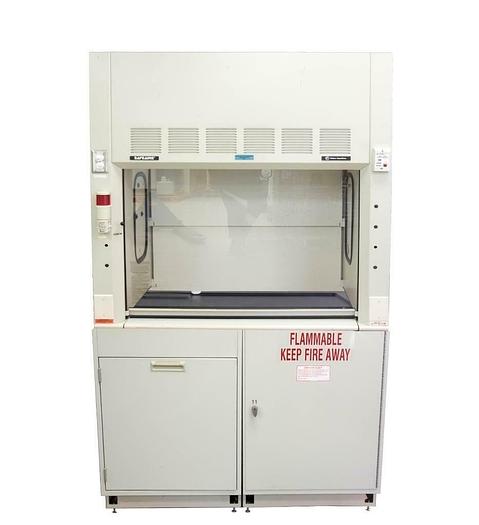 Used Hamilton Safeaire II Benchtop Fume Hood w/ Cabinet, Tabletop, Airflow 48" 9116