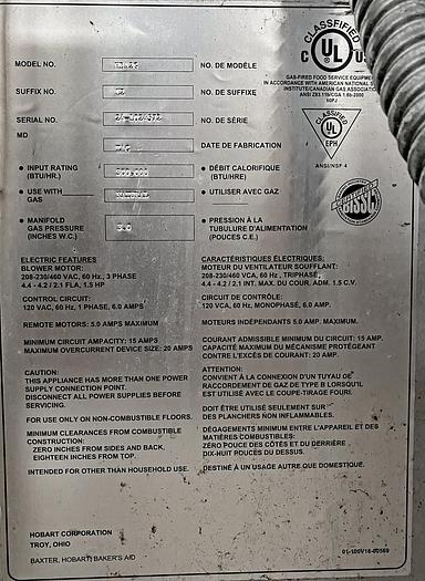Used USED Hobart Double Rack Natural Gas Oven, Model HBA2G