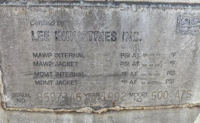 Used 500 Gallon Lee Stainless Steel Mixing Kettle Model 500 A7S