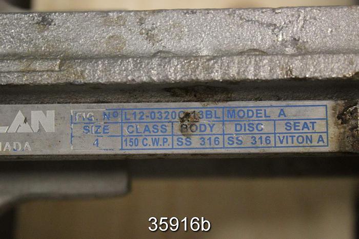 Used Velan 4" Hand Operated Knife Gate Valve, L12-0320C-13BL #35916