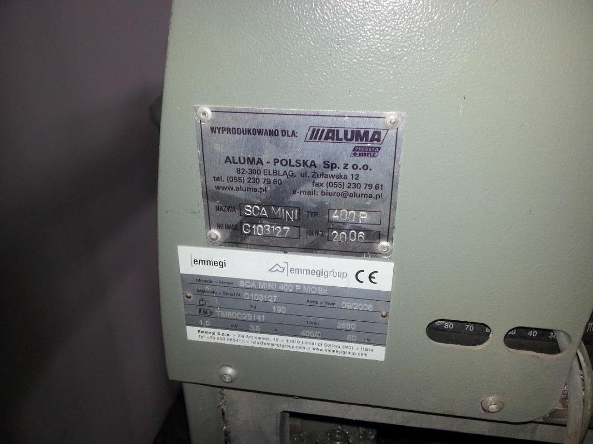 Używane PIŁA JEDNOGŁOWICOWA DO AL EMMEGI / ALUMA SCA MINI 400P Z PODAJNIKIEM I ODBIORNIKIEM FERMO 3780 DX ROK 2006