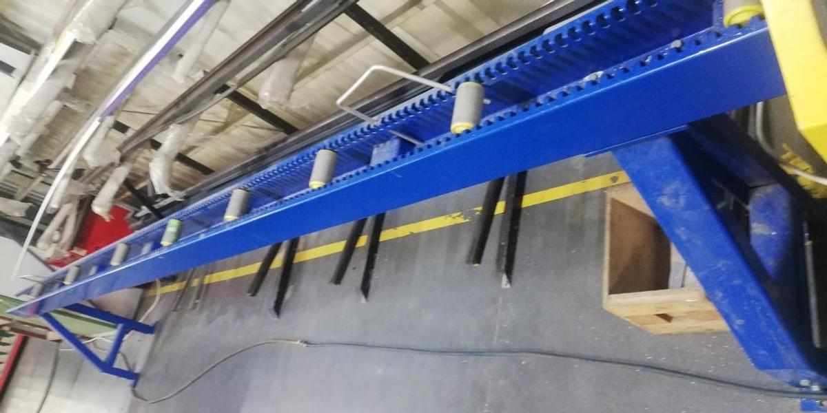 Used SINGLE HEAD SCHUCO PGS SAW WITH ROLLER CONVEYOR YEAR 2006