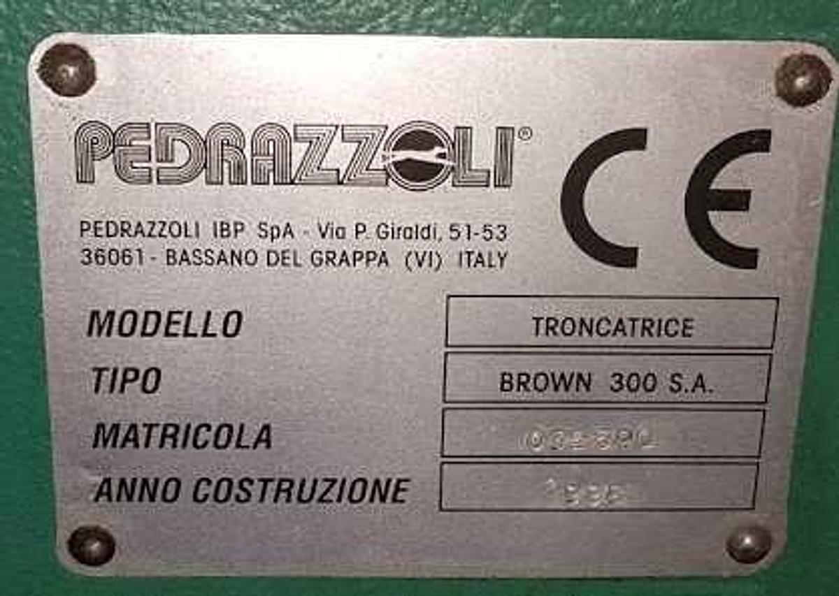 Used PEDRAZZOLI BROWN 300 S.A. REINFORCEMENT SAW/CUTTING MACHINE.  YEAR 1998