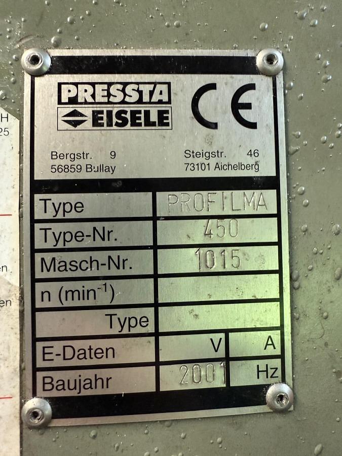 Used AUTOMATIC CUTTING MACHINE PRESSTA EISELE PROFILMA 450 YEAR 2001