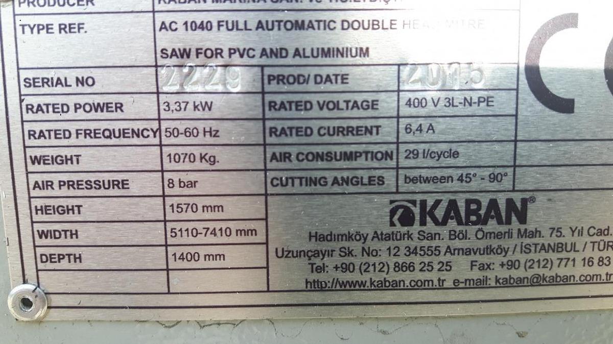 Używane PIŁA AUTOMATYCZNA DWUGŁOWICOWA KABAN AC 1040 ROK 2015