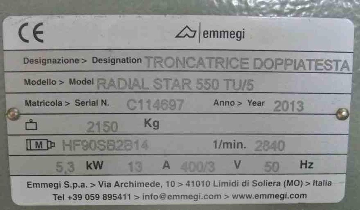 Używane PIŁA DWUGŁOWICOWA AUTOMATYCZNA EMMEGI RADIAL STAR 550 TU/ 5 ROK 2013 WERSJA DŁUGA