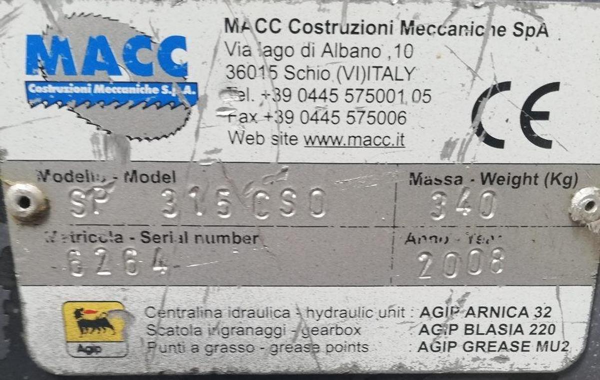 Używane PIŁA TAŚMOWA DO STALI MACC SP 315 CSO NR FABR. 6264 ROK PRODUKCJI 2008