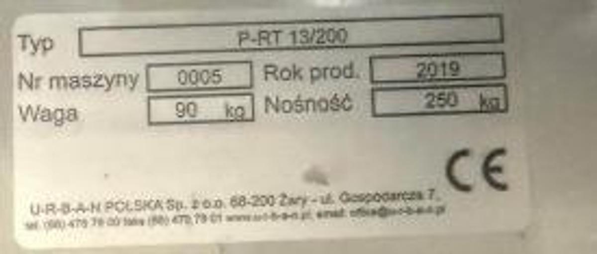 Used URBAN P-RT 13/200- ROLLING TABLE YEAR 2019URBAN P-RT 13/200- ROLLING TABLE 2019