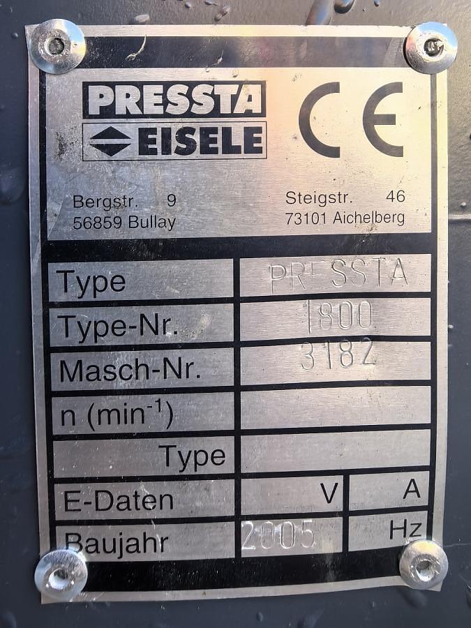 Used CORNER CRIMPING MACHINE PRESSTA EISELE 1800 YEAR 2005
