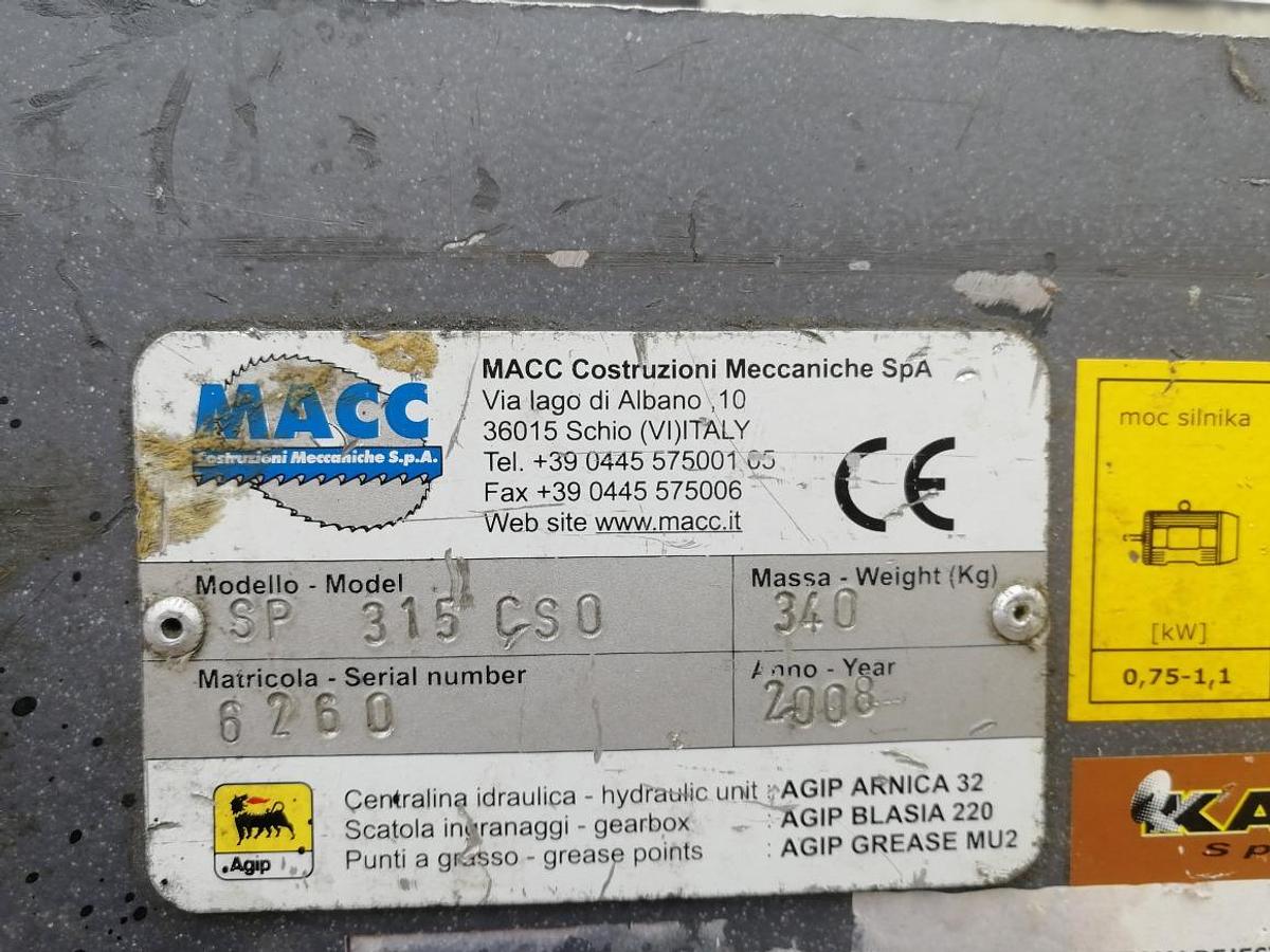 Used STEEL BAND SAW MACC SP 315 CSO FABR. NO. 6260 YEAR OF MANUFACTURE 2008