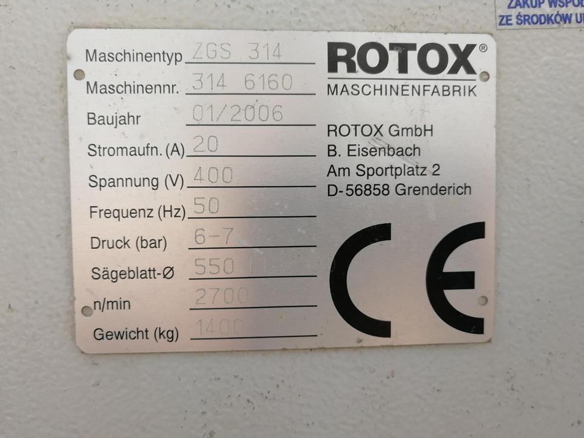Used AUTOMATIC DOUBLE-HEADED SAWING MACHINE ROTOX ZGS 314 YEAR 2006