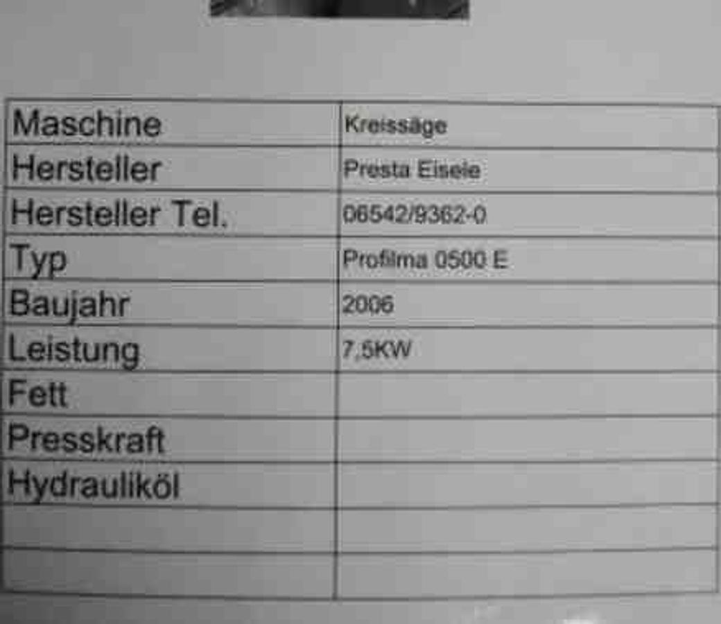 Used CUTTING MACHINE PRESSTA EISELE PROFILMA 500 E YEAR 2006