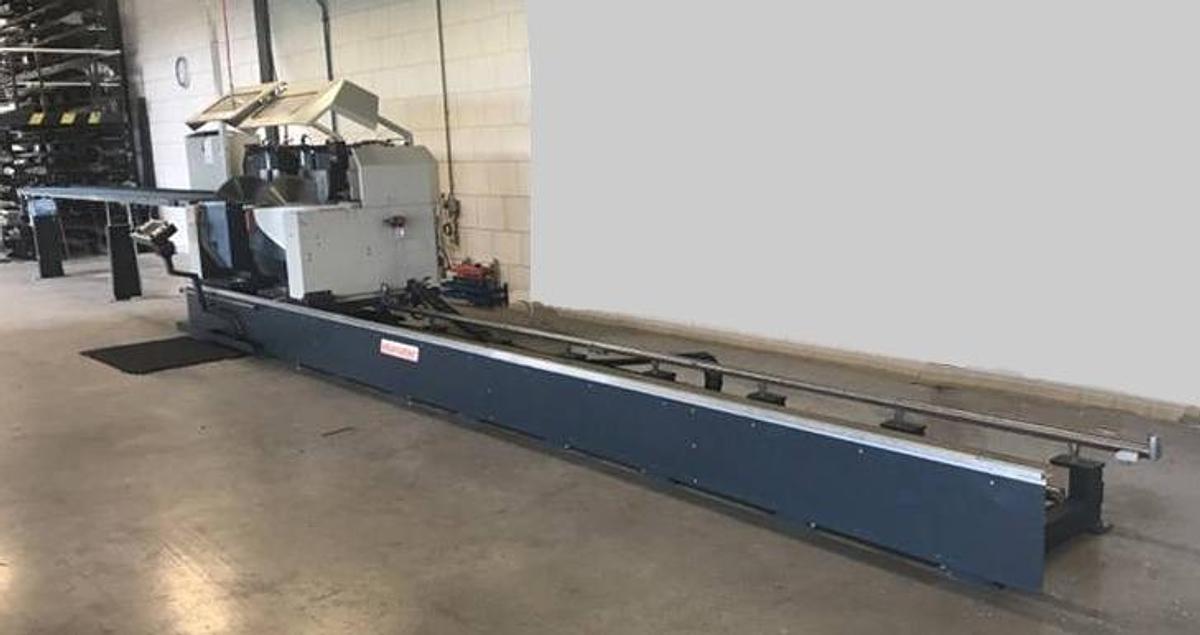 Used AUTOMATIC SAW / DOUBLE HEAD ELUMATEC DG 244 / 02 CUTTING LENGTH 6 METRES, YEAR 2006
