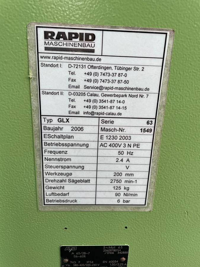 Used RAPID GLX GLAZING BEAD SAW YEAR 2006