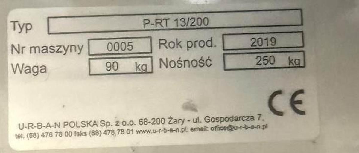 Used URBAN P-RT 13/200- ROLLING TABLE YEAR 2019