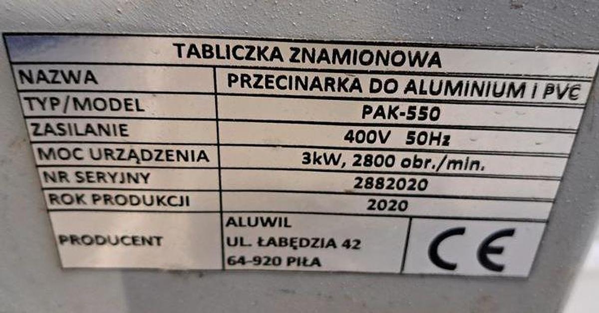 Używane PIŁA JEDNOGŁOWICOWA ALUWIL PAK 550 ROK 2020