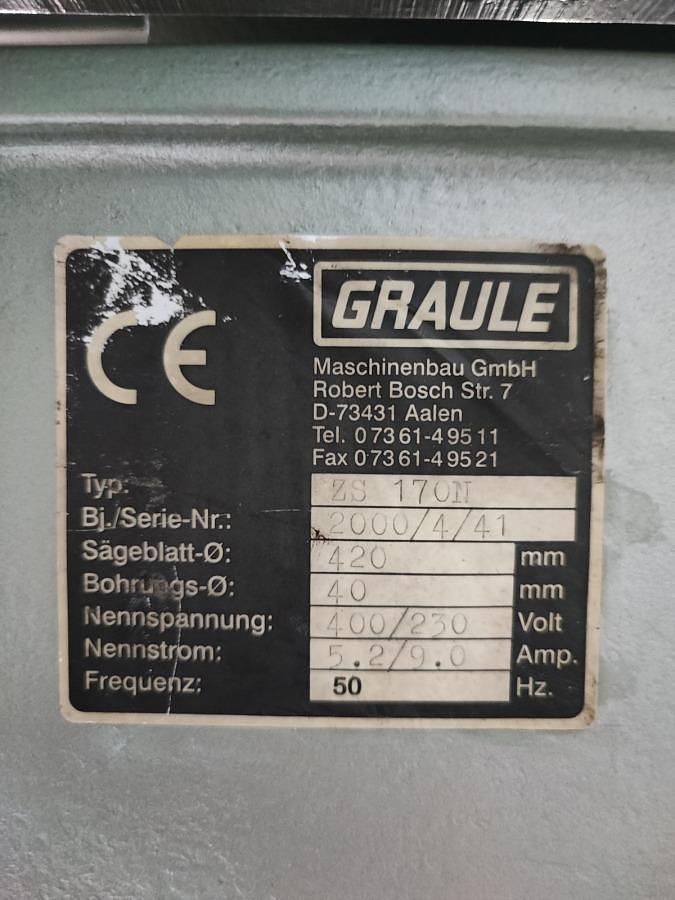 Używane PIŁA JEDNOGŁOWICOWA GRAULE ZS 170 N ROK 2000