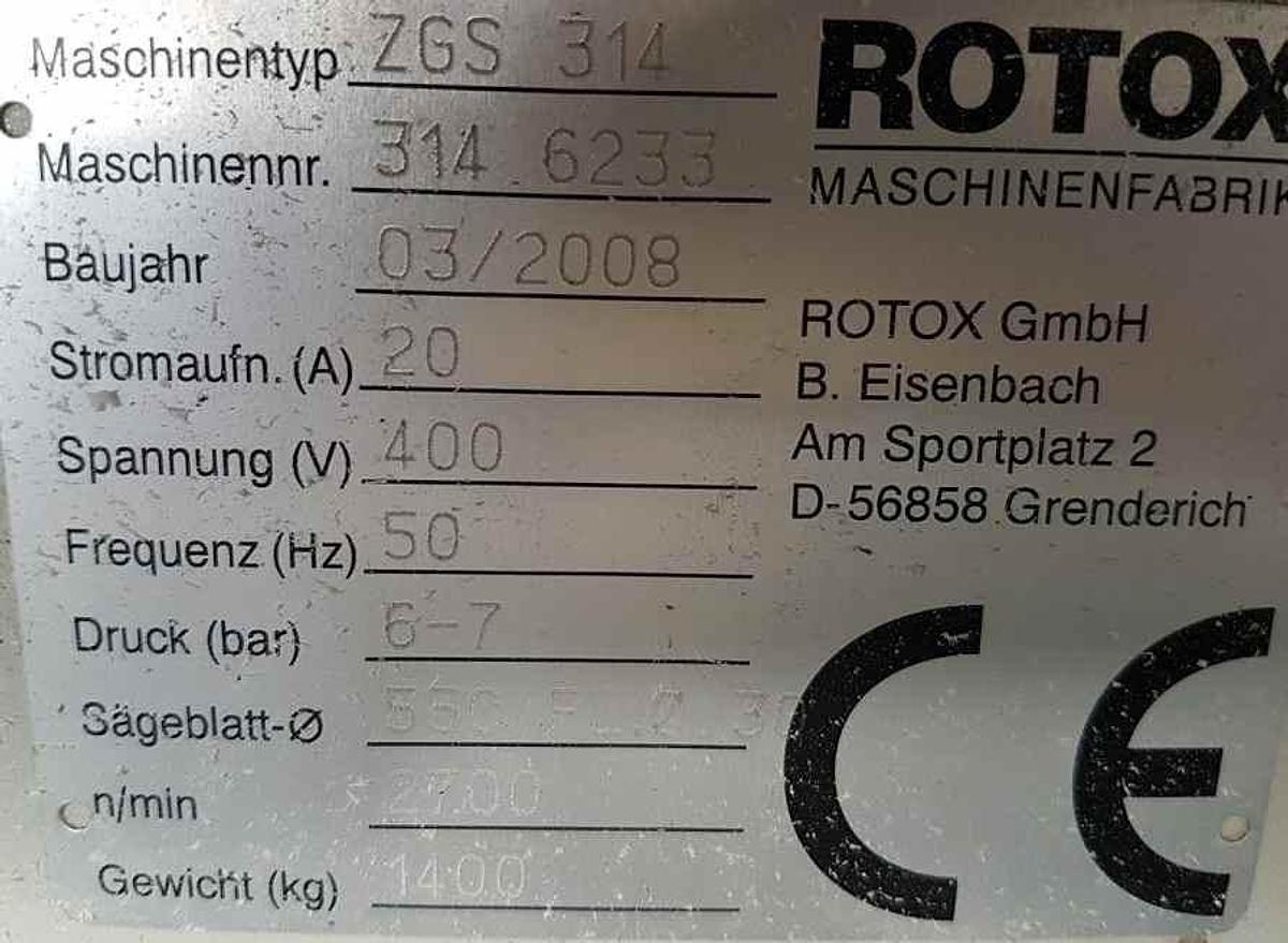 Used AUTOMATIC DOUBLE HEAD SAW ROTOX ZGS 314 YEAR 2008