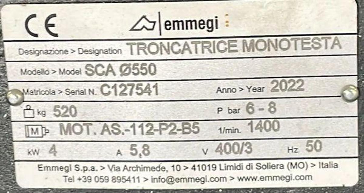 Used SINGLE HEAD SAW EMMEGI SCA 550 YEAR 2022