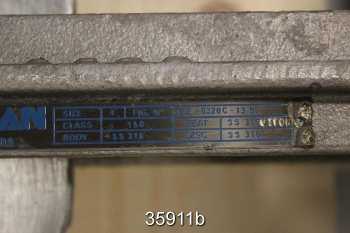 Used Velan 4" Hand Operated Knife Gate Valve, L12-0320C-13BL #35911