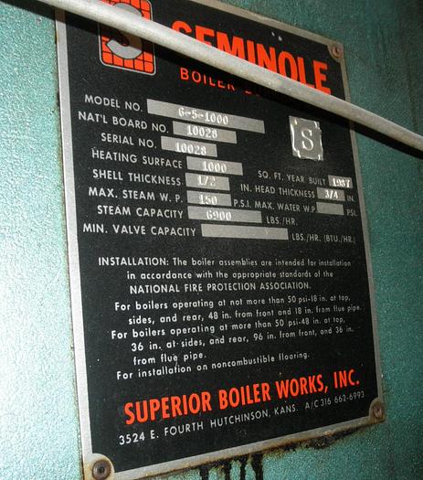 Used Boiler, 200 HP, Superior, 6,900 Lbs/Hr Steam, 150 PSI, #C739285