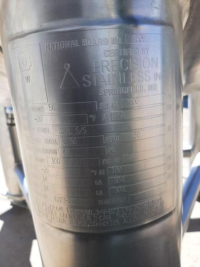 Used Reactor, 396 Gallon, 316L S/st, Jkt, 50 PSI, Precision #S744214