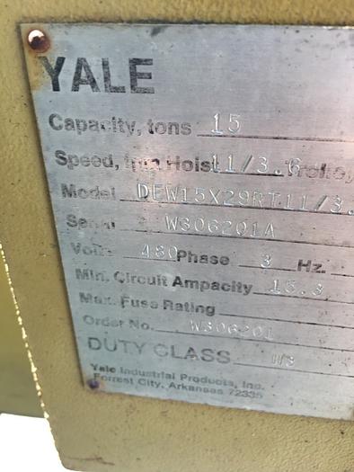 Used Yale 15 Ton Electric Chain Hoist w/ power trolley speed control DEW15X29RT11/3