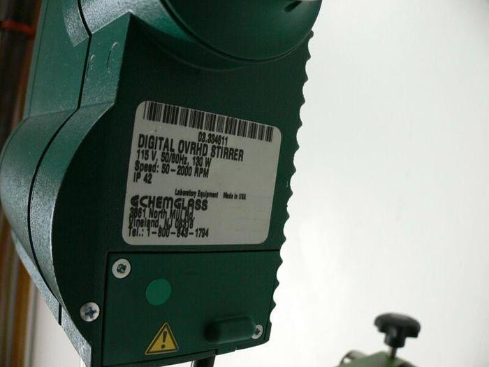 Used Chemglass 5 Liter Jacketed Glass Reactor w/ Chemglass Digital overhead Stirrer