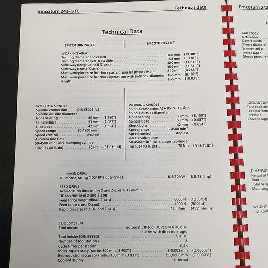 Used Emco Turn 242 CNC Lathe