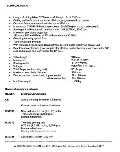 Used 2019 Altendorf WA8-TE Sliding Table Saw