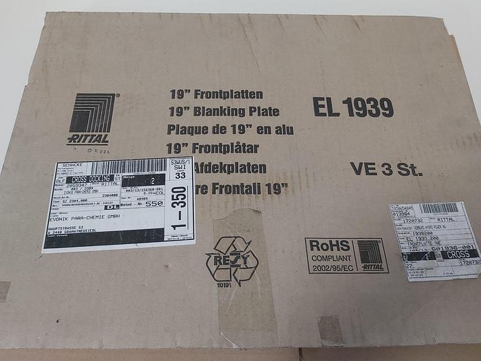 2 Stück Frontplatten, Alu, 19", EL 1939.200, 482,6 x 400 x 3mm, Rittal neu