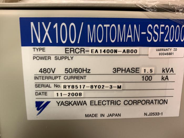 Used MOTOMAN SSF2000 (YR-SSF6-A00) 6 KG X 1,378mm REACH 6 AXIS CNC ROBOT WITH NX100 CONTROL