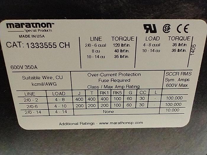 Used MARATHON 1332955CH  distribution terminal block GH112