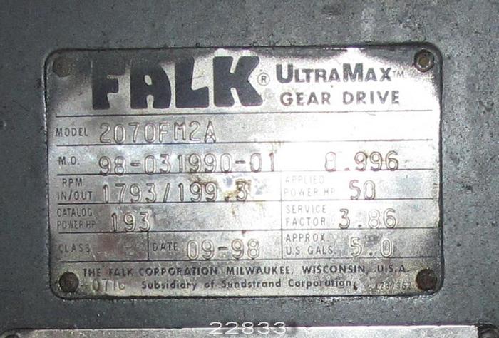 Used Falk 98-031989-01 Parallel Shaft Gear Reducer, Size: 2070FM2A #22833