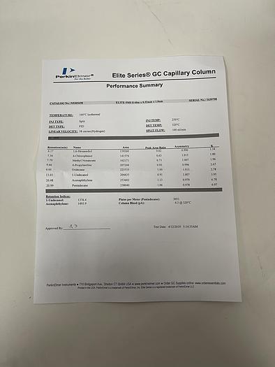Perkin Elmer Elite-5ms II Capillary Column 60 Meter .32mm
