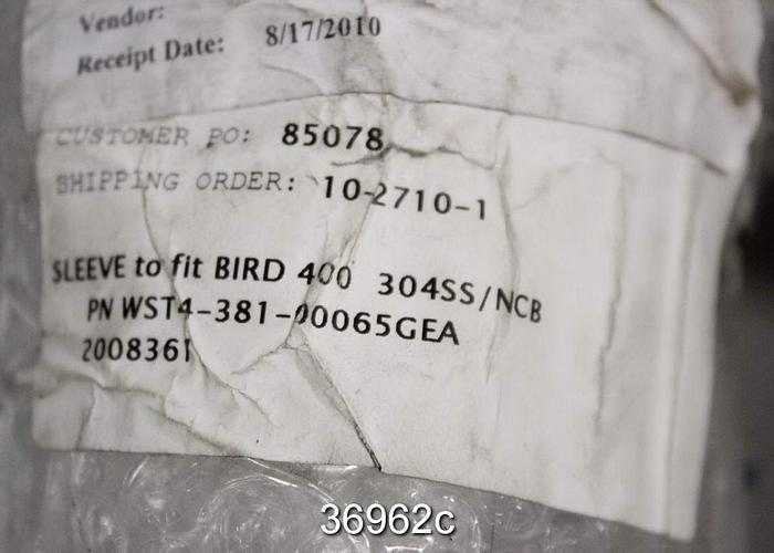 Unused Bird 400 Pressure Screen Shaft Sleeve, Part No. WST4 381 00065GEA #36962