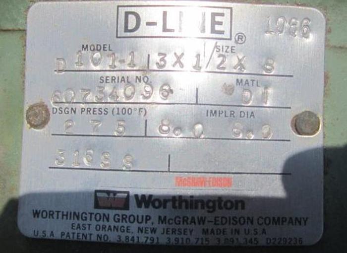 Unused Pump, Centrif., D1, Worthington, Mdl D1011 3X1/2X8, #S739954