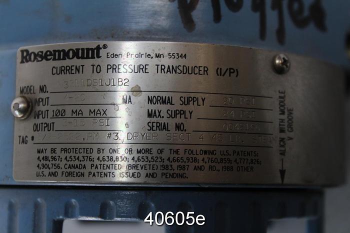 Used Rosemount 3311DS1J1B2 Current To Pressure Transducer #40605