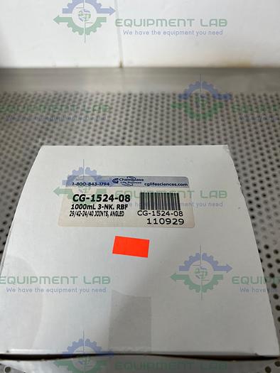 Used Chemglass  CG-1524-08 1000mL Heavy Wall Round Bottom Flask, 3-Neck Angled 20°