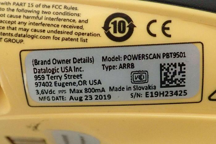 Used Datalogic Model PowerScan PBT9501 Type ARRB Barcode Scanner