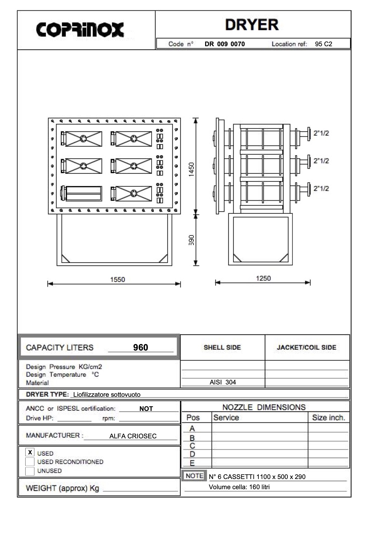 Used Camera di liofilizzazione / essiccatore ad armadio