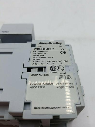 Used Allen Bradley 700-CF400* Ser A. 100-ETA3 Ser B Relay Control 110v, 120v