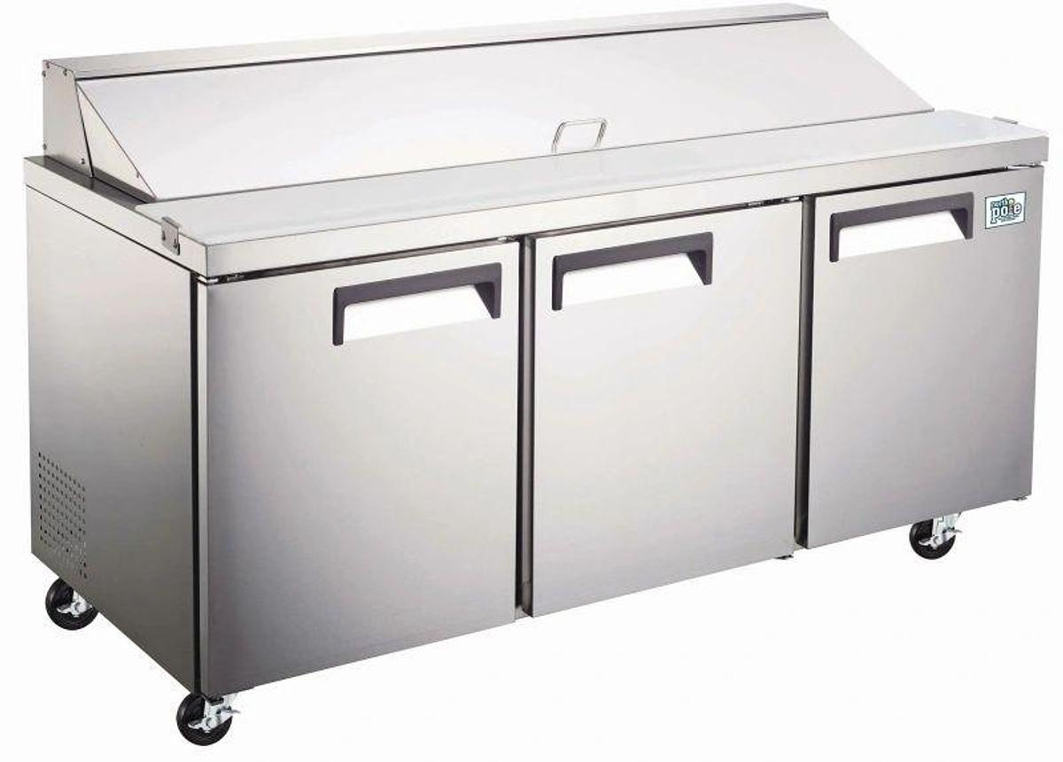 Elite Stainless Steel 3 Door Sandwich Prep Table on Castors