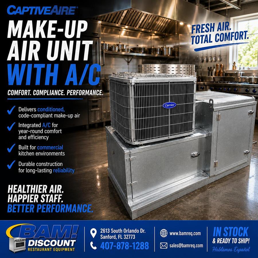 New Captive Aire Make Up Air Unit - With A/C Unit- 220v 1 Phase- 1350CFM