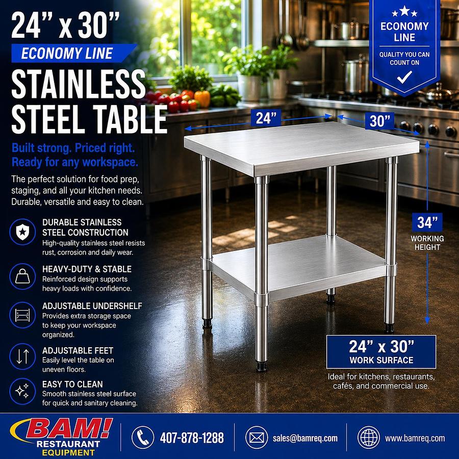 24"x30" Economy Line Stainless Steel Table